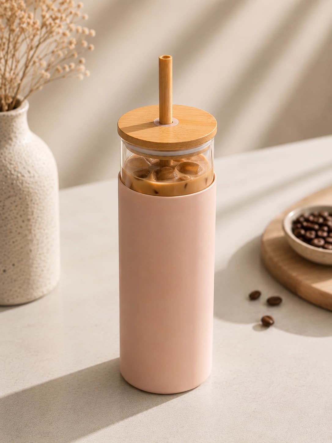 Iced Coffee Mug with Wooden Straw 500ml