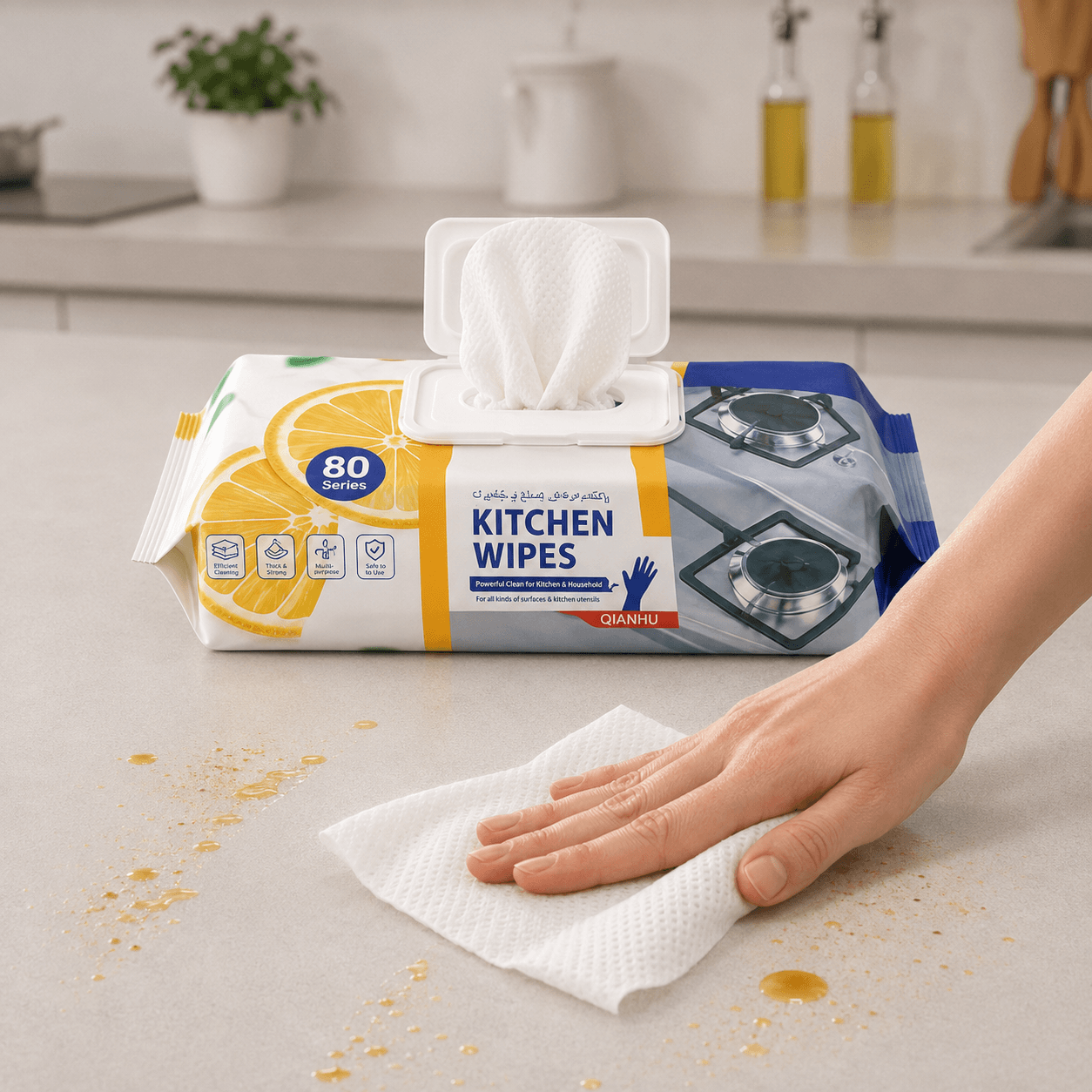 Powerful Fats Cleaning Wipes - 80 Pieces Disposable