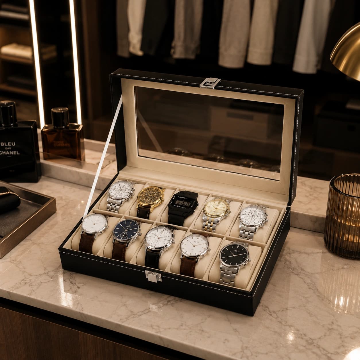 10 - Slot Watch Organizer Leather Box